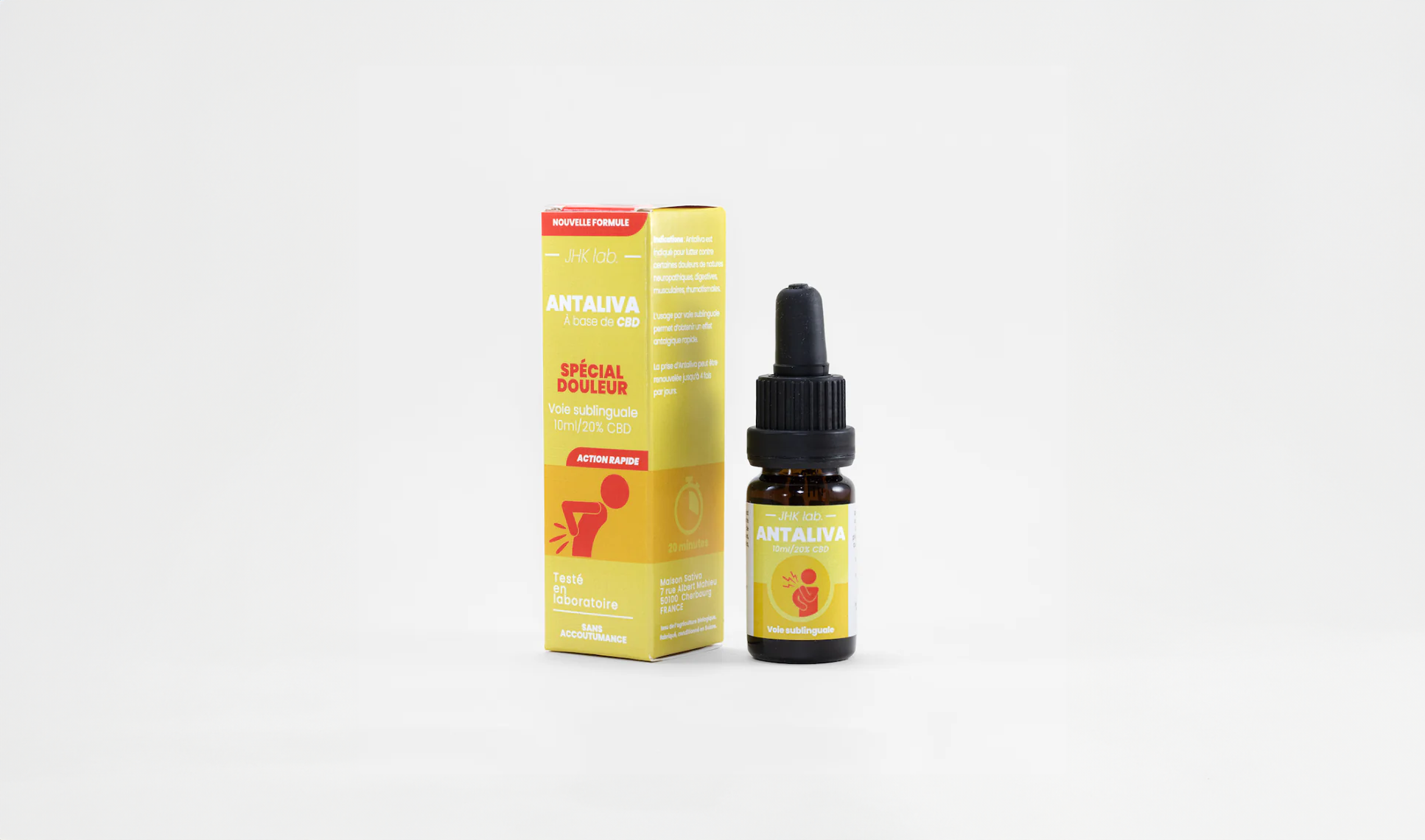 Flacon d’huile CBD Antaliva 20 % contre les douleurs, action rapide