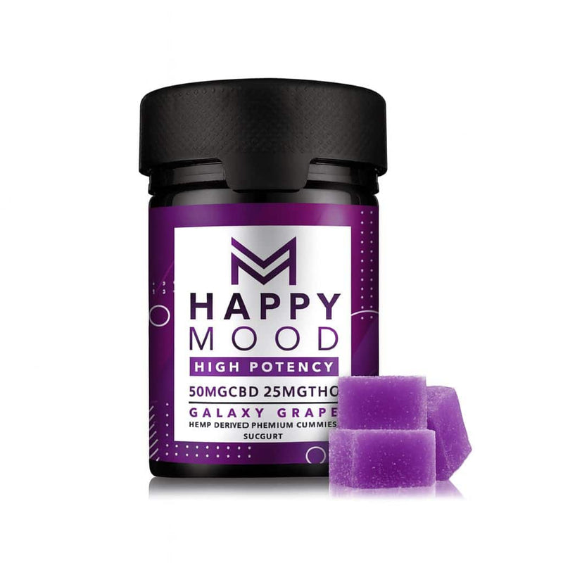 Gummies au THC Happy Mood goût raisin, haute puissance avec 50mg CBD et 25mg THC par bonbon – complément à base de chanvre pour relaxation