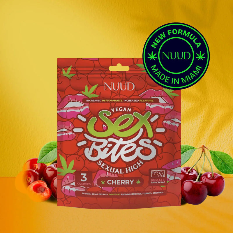 Bonbons NUUD Sex Bites goût cerise - 20mg Delta-9 THC - aphrodisiaque vegan pour femmes - Made in Miami