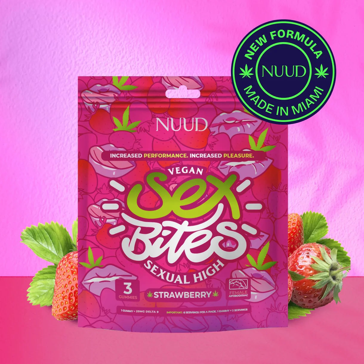 Bonbons NUUD Sex Bites goût fraise - 20mg Delta-9 THC - aphrodisiaque