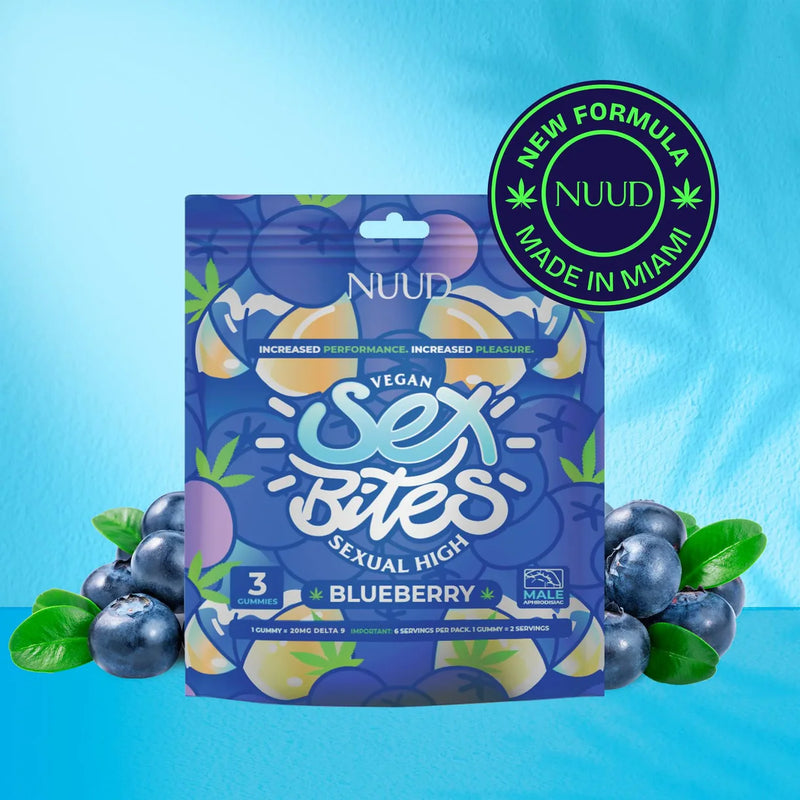 Bonbons NUUD Sex Bites goût myrtille - 20mg Delta-9 THC - aphrodisiaque vegan Made in Miami