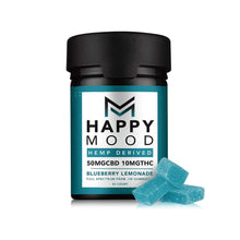 Gummies au THC légal Happy Mood goût Blueberry Lemonade – 50mg CBD et 10mg THC, complément à base de chanvre pour détente et bien-être