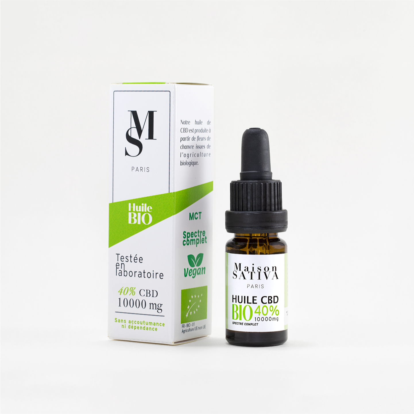 Huile 40% CBD Bio - Spectre complet - Maison Sativa