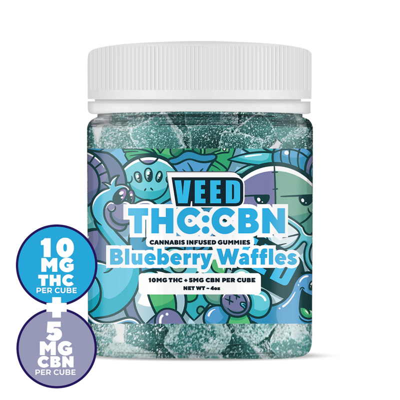 Bonbons CBD CBN THC VEED goût Blueberry Waffles – 10mg THC et 5mg CBN par cube, vendus à Cherbourg 50100 chez Maison Sativa, pour un sommeil profond et une détente optimale.