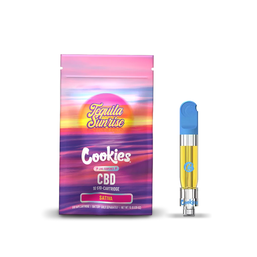 Cartouche de vaporisation CBD Cookies Tequila Sunrise, effet Sativa stimulant, par Maison Sativa