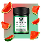 Pot de gummies delta 9 THC saveur pastèque MDRN MOOD avec tranches de pastèque autour
