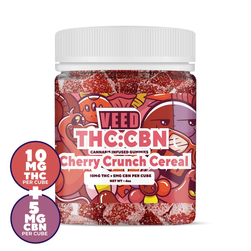 Bonbons CBD CBN THC VEED goût cerise – 10mg THC et 5mg CBN par cube, vendus à Cherbourg 50100 chez Maison Sativa, pour un sommeil profond et une détente optimale.