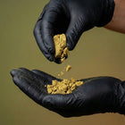 Effritement manuel de la résine Impérial Jaune montrant sa texture sableuse et riche en pollen