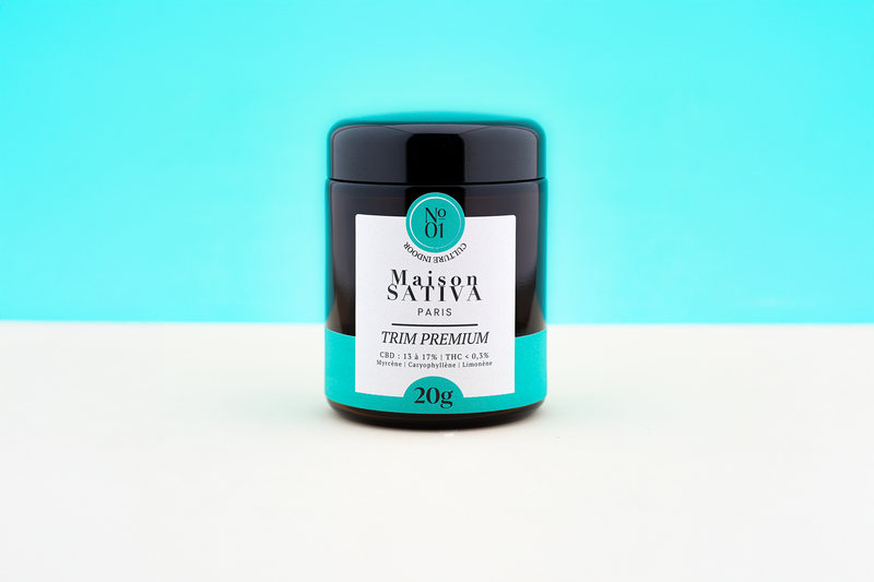 pot de fleurs de CBD TRIM PREMIUM de chez maison sativa